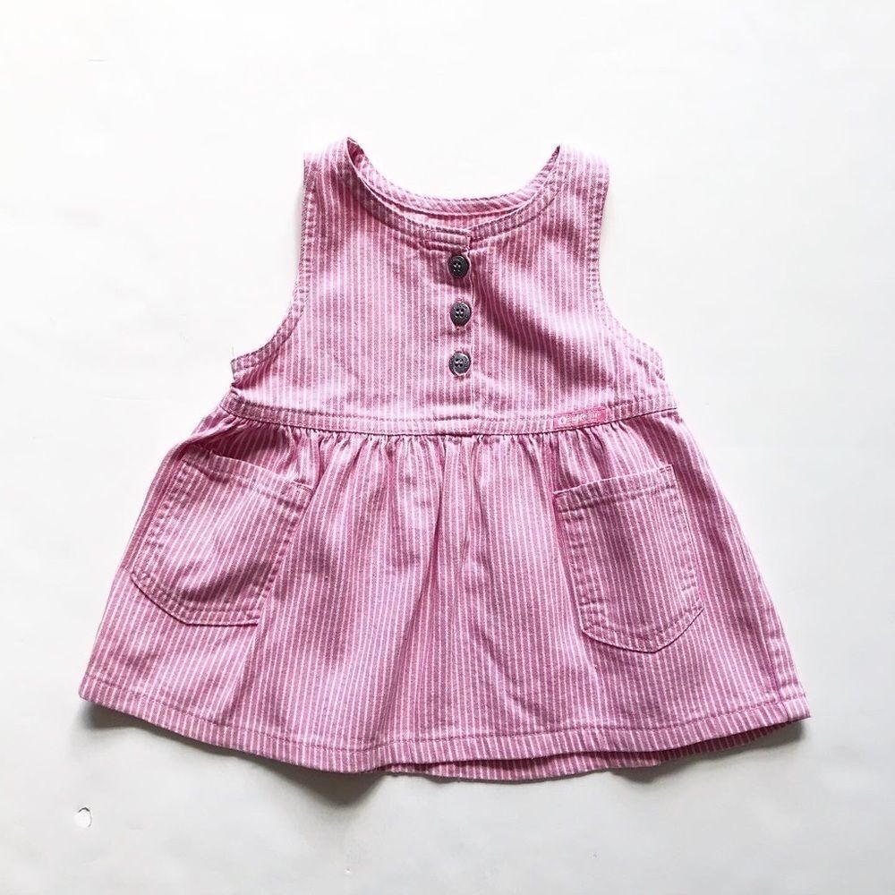 Vintage Oshkosh button denim pink stripe dress 12m